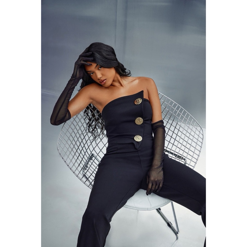 Fashionnova Classy & Demure Gold Button Stapless Jumpsuit - Size Medium